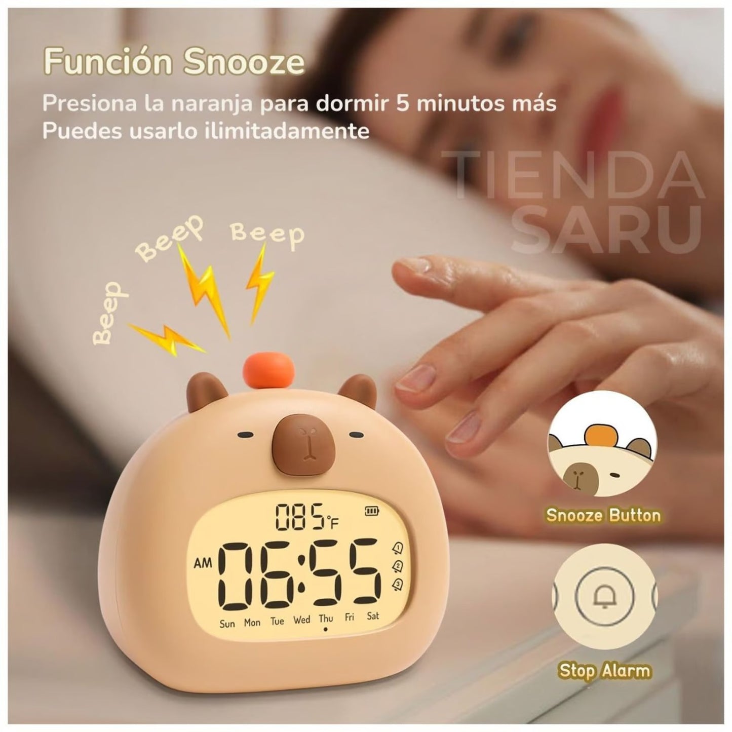 RELOJ DESPERTADOR CAPIBARA PARA NIÑOS